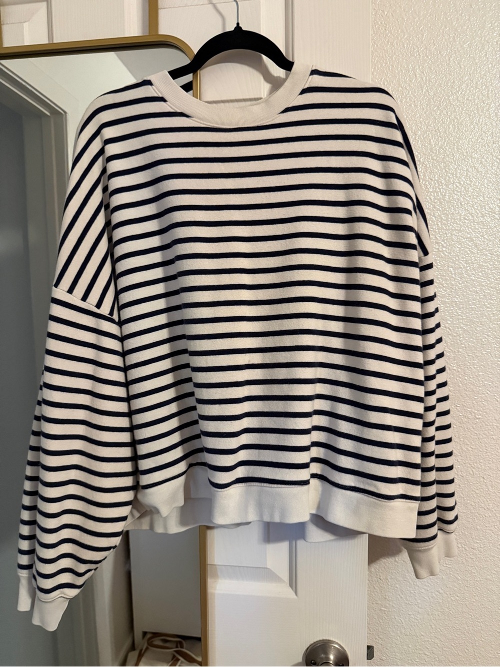 Women's Blue & White Striped Crewneck Sweater
